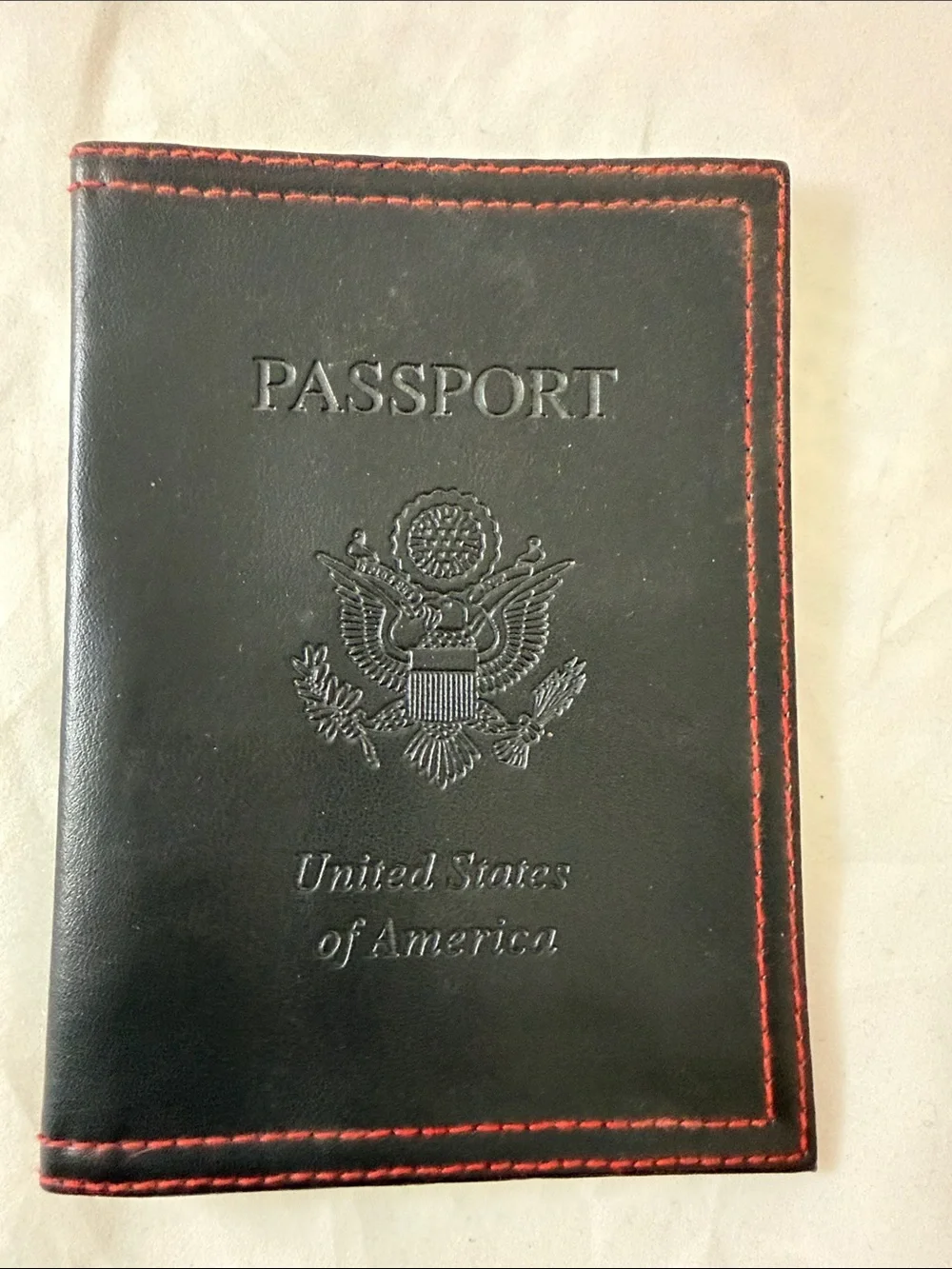 Leather like Passport Holder - Black with Red Stitching